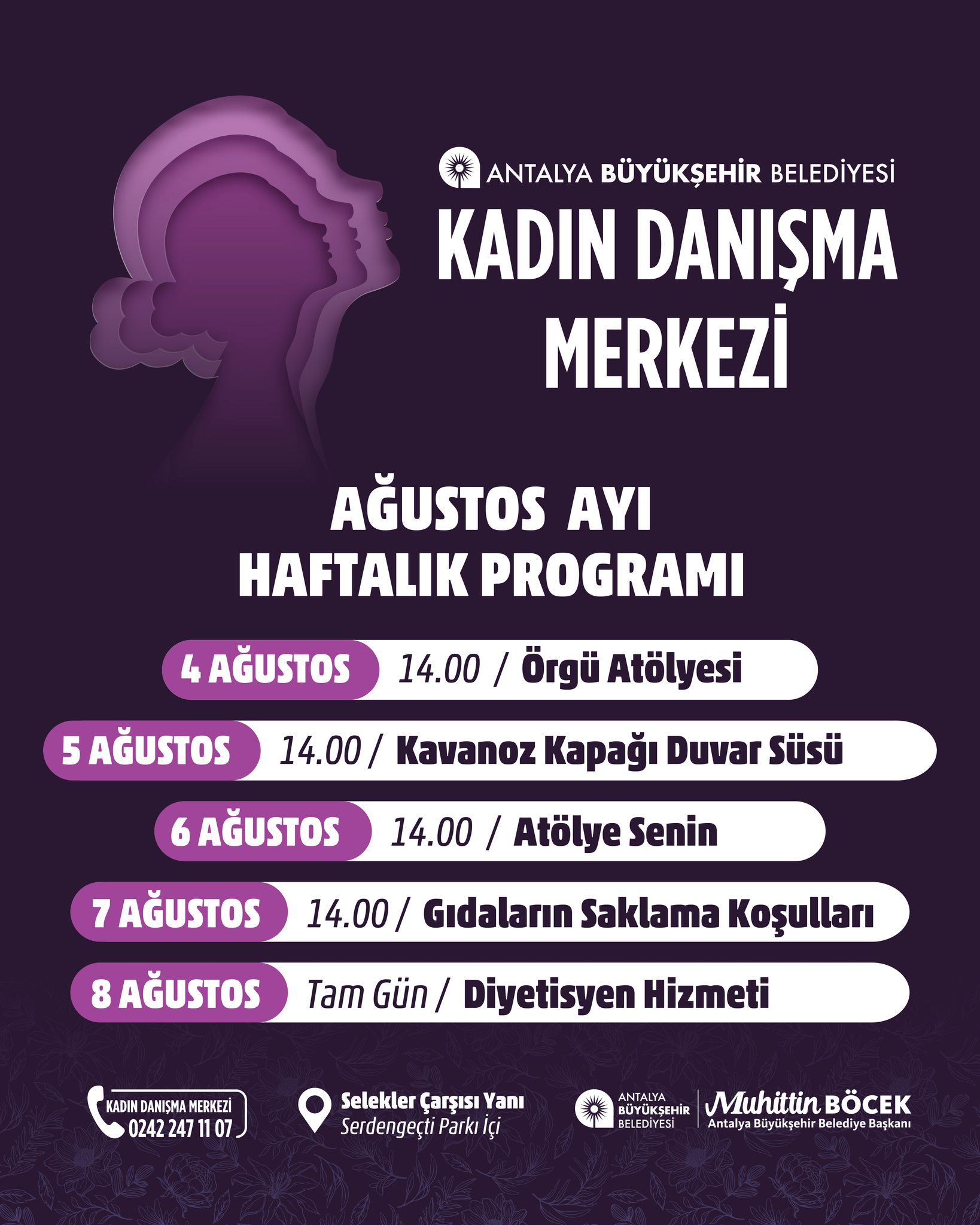 Antalya Kadın Danışma Merkezi'nden Ağustos Ayı Etkinlikleri
