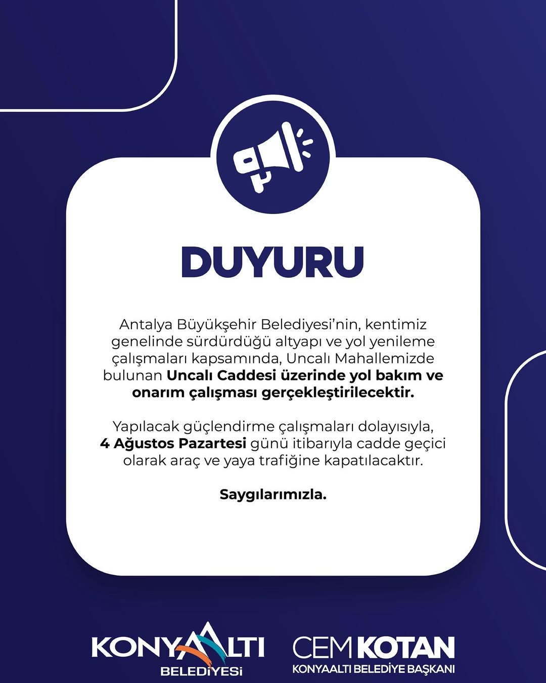 Antalya Uncalı Caddesi'nde Yol Bakım Çalışmaları Başlıyor