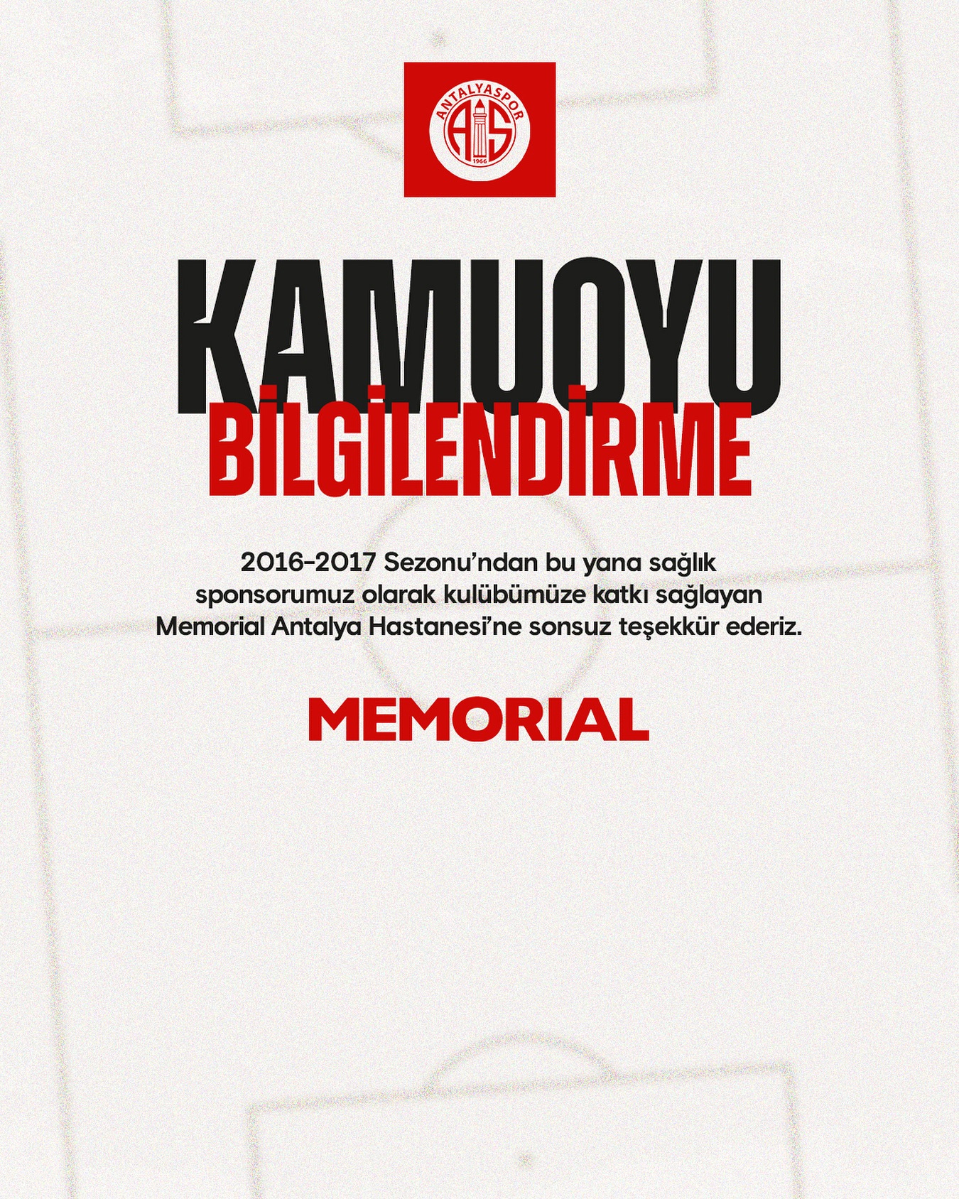 Antalya Spor FK, Sağlık Sponsoru Memorial Antalya Hastanesi'ne Teşekkür Etti