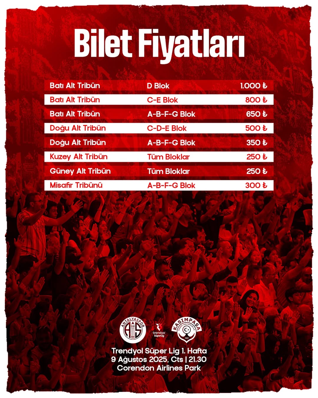 Antalya Spor FK - Kasımpaşa Derbisi Biletleri Passo'da Satışta