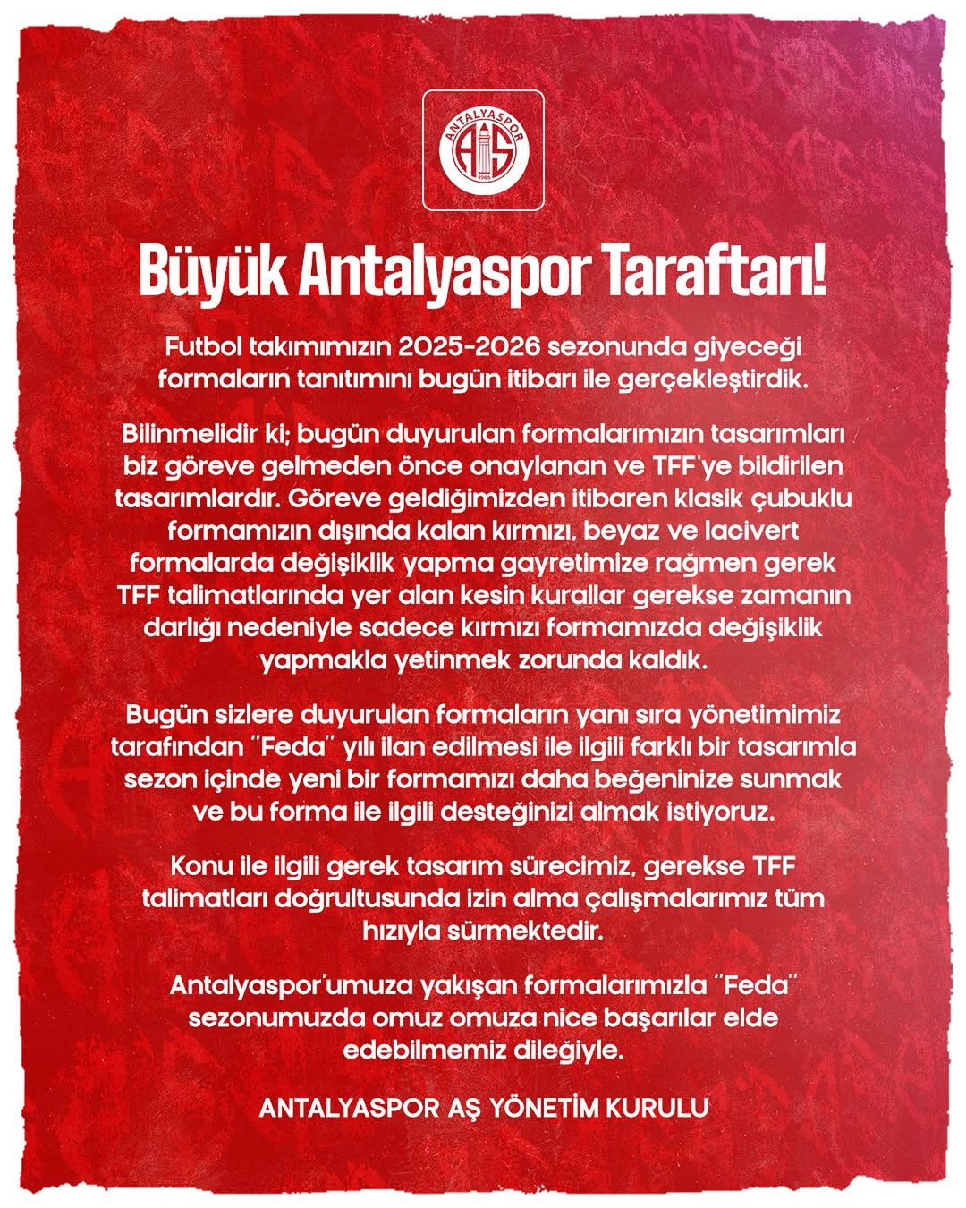 Antalyaspor'un Yeni Sezon Formaları Tanıtıldı: Feda Yılı Özel Tasarım Geliyor