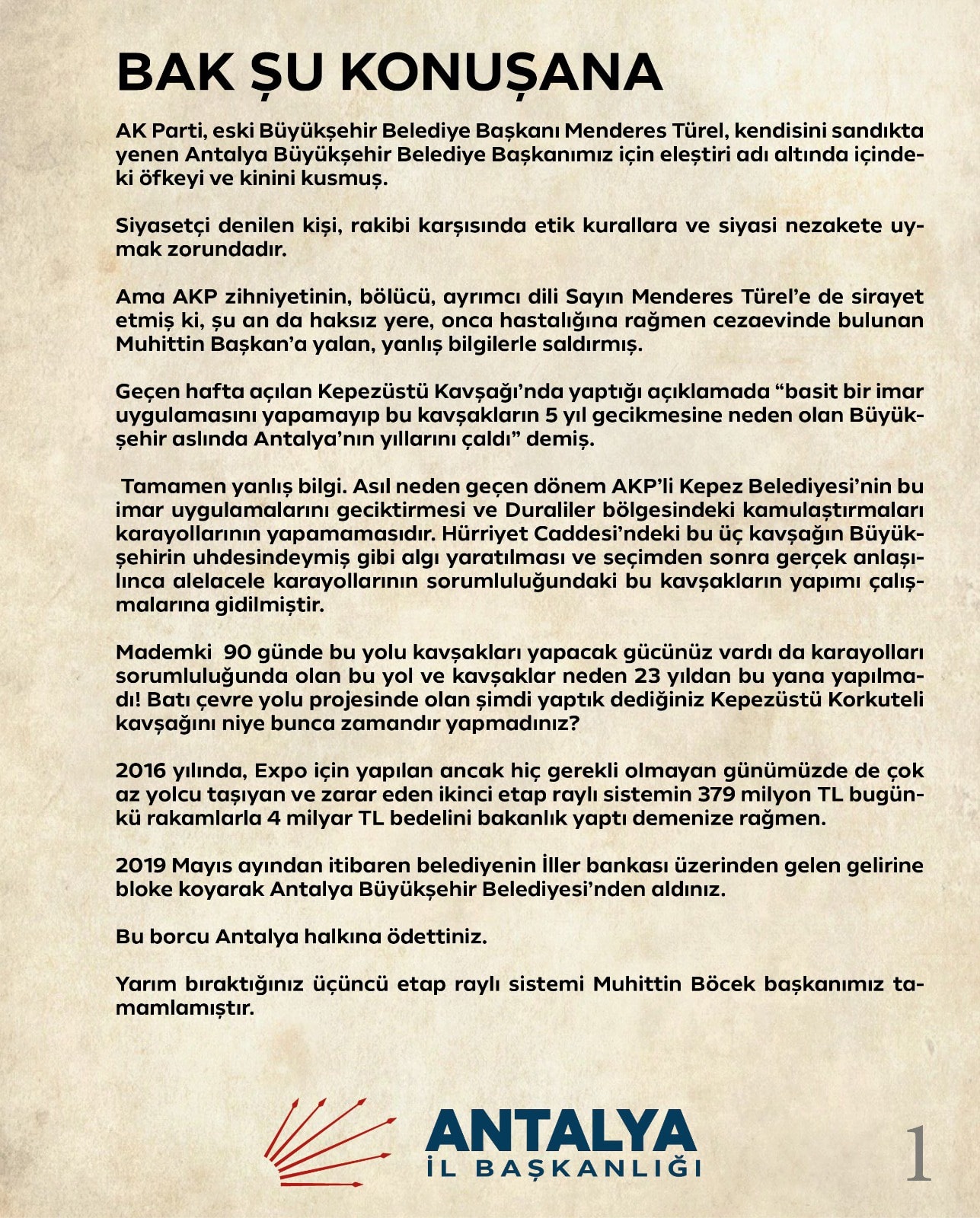 CHP'nin Eleştirilerine Karşı Antalya Büyükşehir Belediye Başkanı Böcek'ten Sert Yanıt