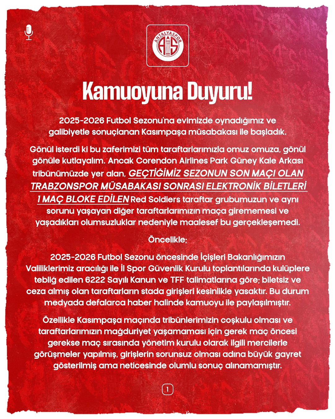 Antalyaspor, Taraftar Mağduriyetine Dair Açıklama Yaptı