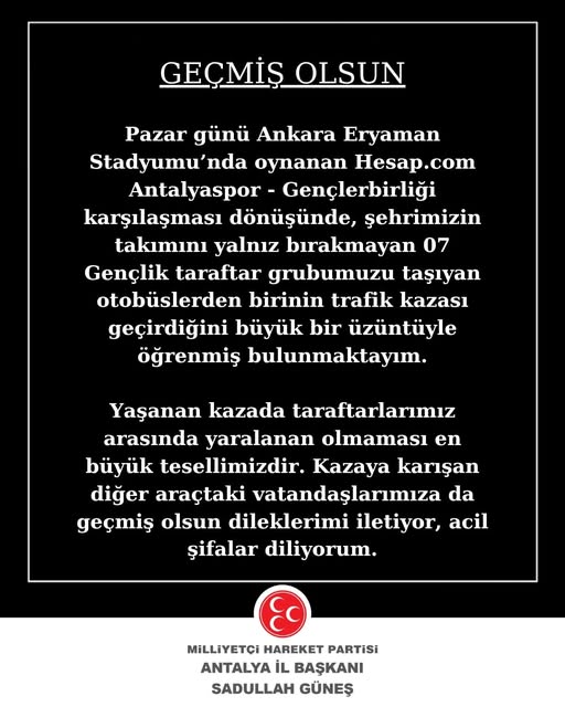Antalyaspor Taraftar Otobüsü Ankara'da Kaza Yaptı: Yaralanan Yok