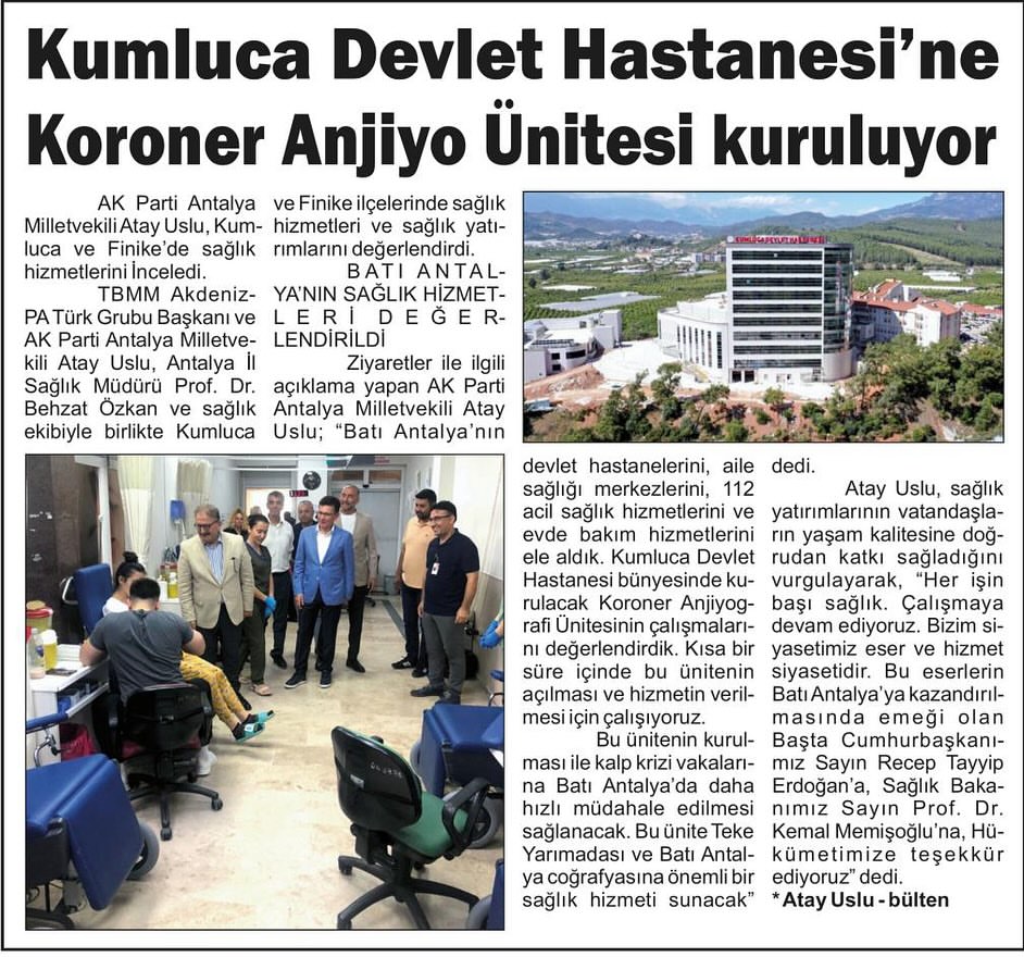 Antalya'da Kumluca'da Sağlık Hizmetleri Kalitesi Artırılıyor