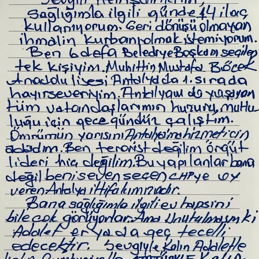 Antalya Eski Belediye Başkanı Böcek, Sağlık Durumunu ve Yargı Sürecini Paylaştı
