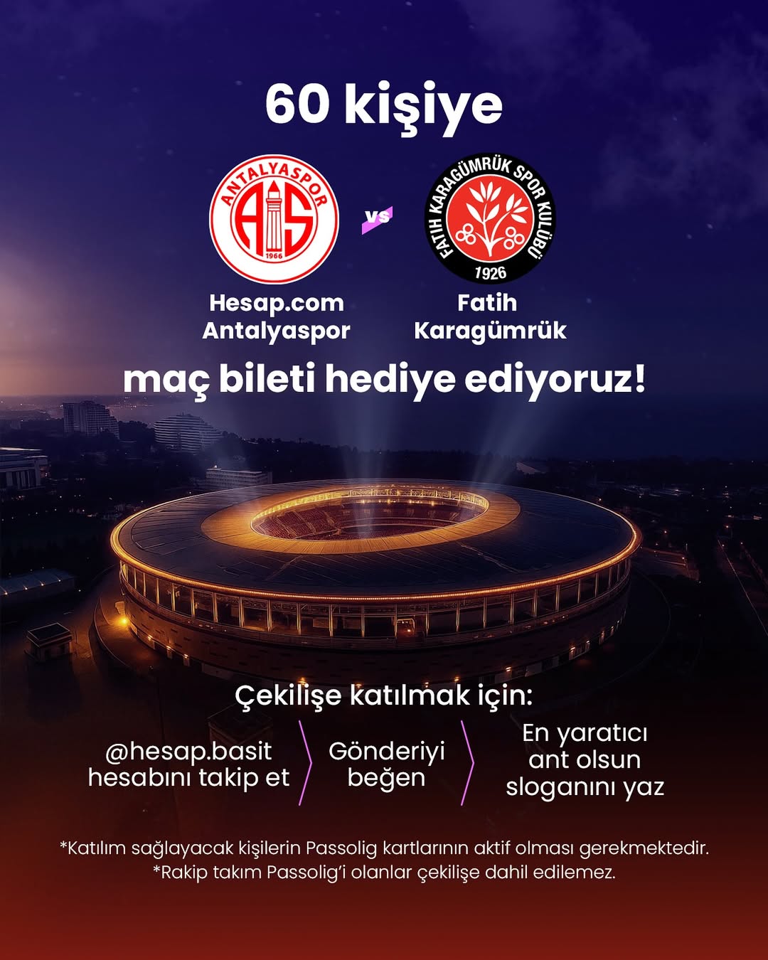 Antalyaspor - Fatih Karagümrük Maçı Biletleri Çekilişiyle Kazanma Şansı