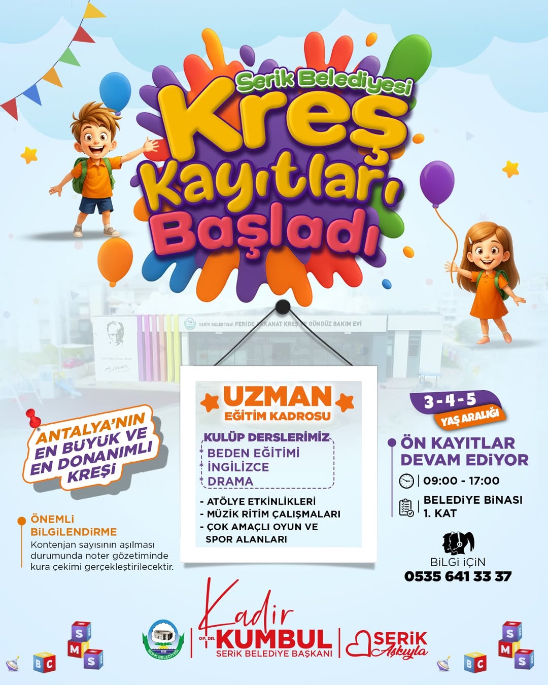 Serik Belediyesi Kreş Kayıtları Başladı: Çocuklar İçin Güvenli ve Eğitici Ortam