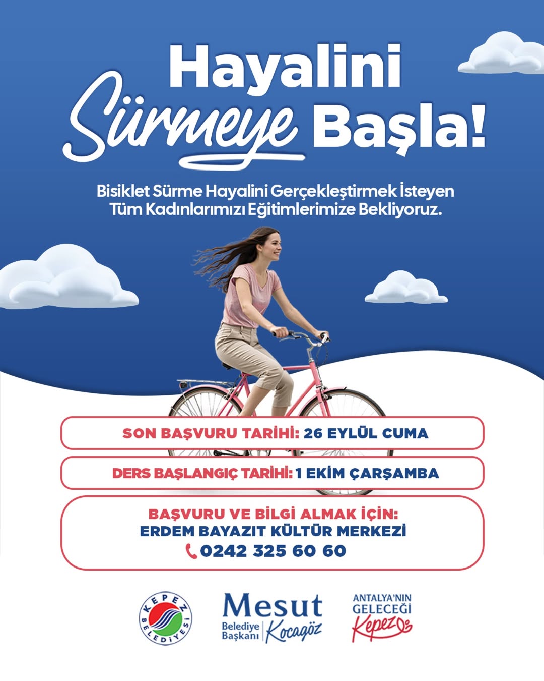 Antalya Kepez Belediyesi'nden Kadınlara Ücretsiz Bisiklet Eğitimi