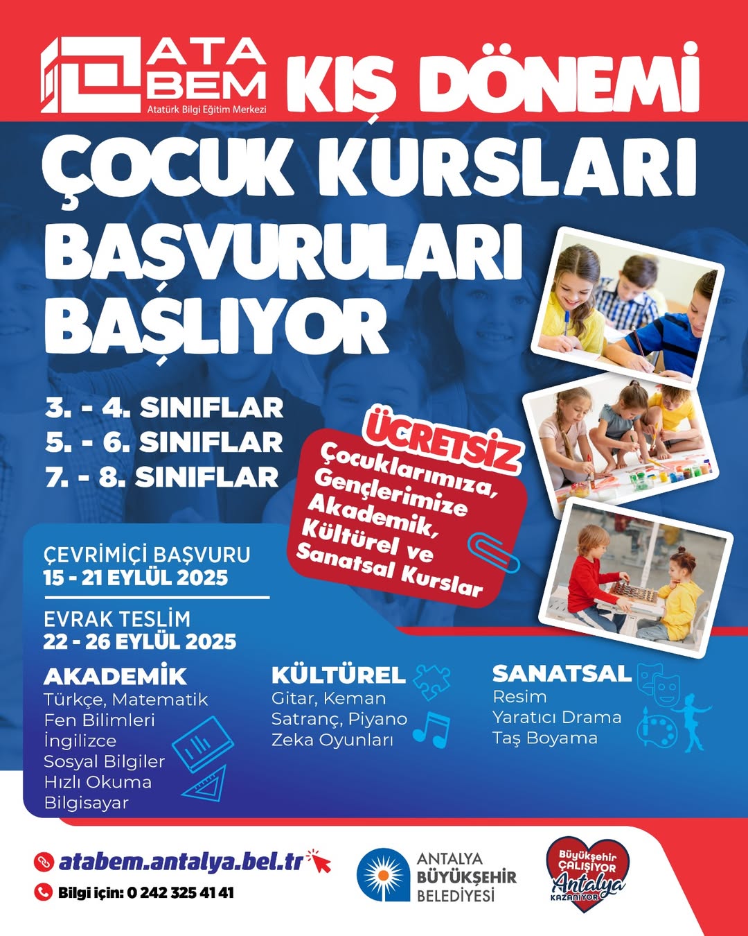 Antalya Büyükşehir Belediyesi'nden Ücretsiz Çocuk Kursları