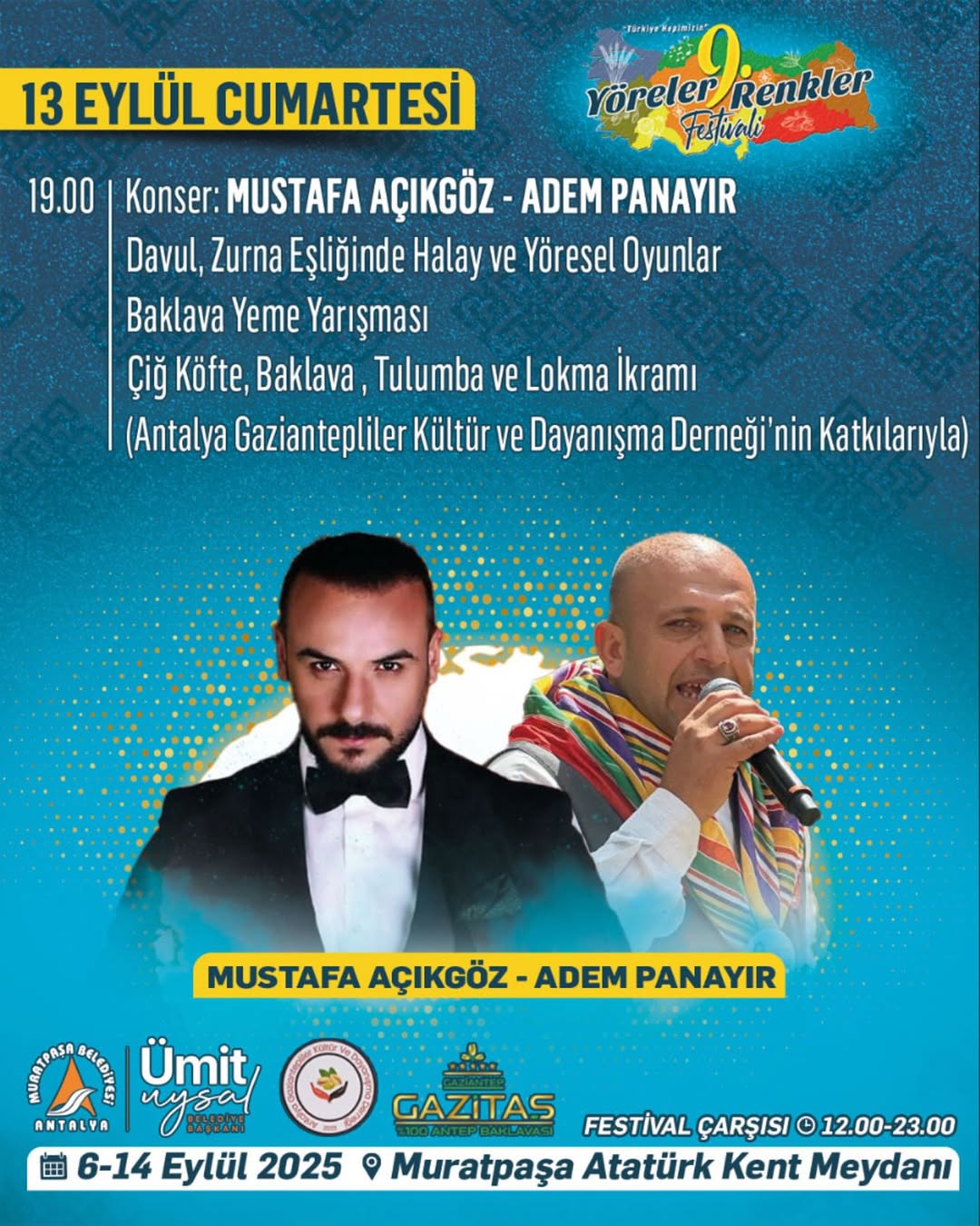 Antalya'da 9. Yöreler Renkler Festivali Gaziantepliler Kültür Derneği ile Başlıyor