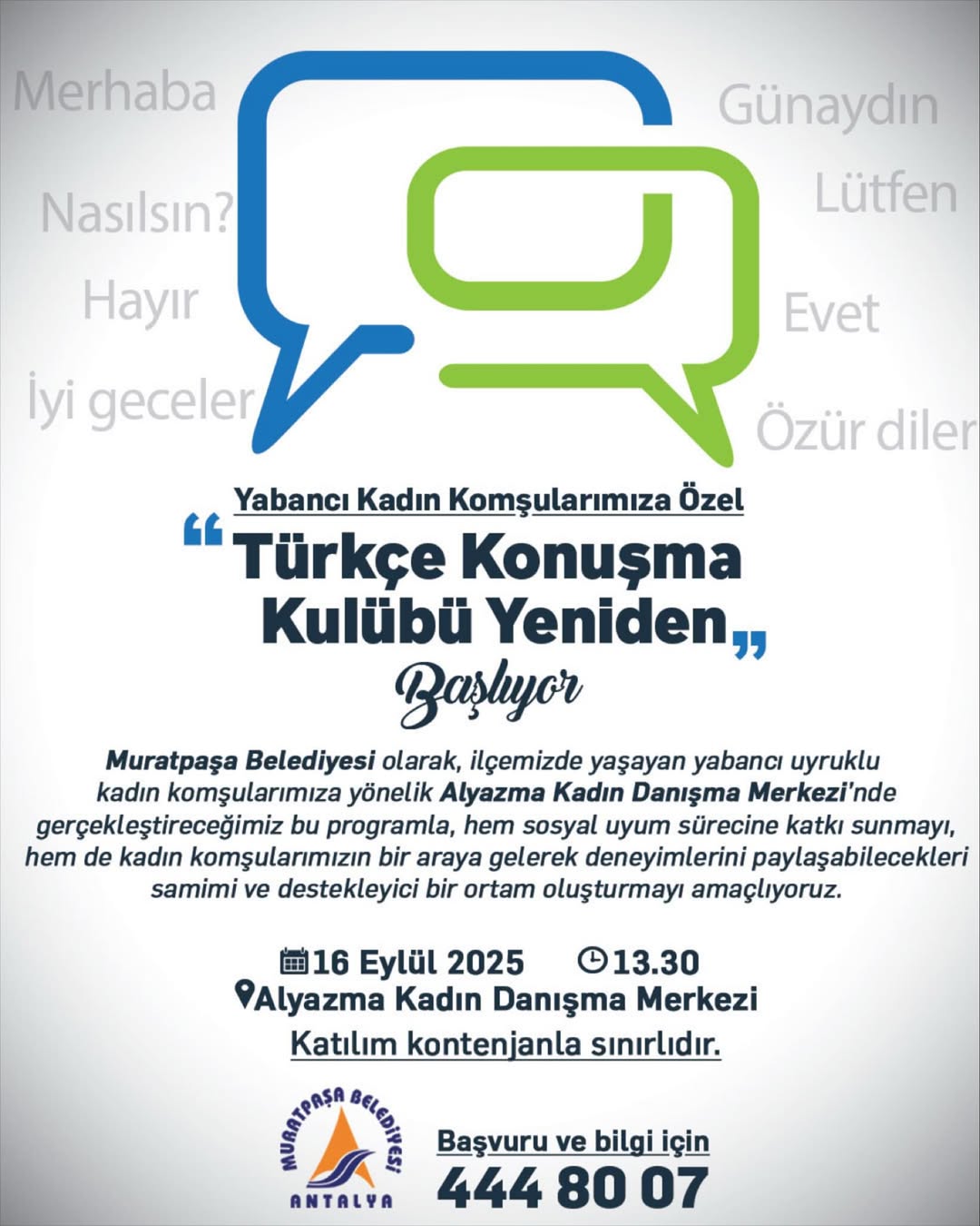Antalya Muratpaşa'da Yabancı Uyruklu Kadınlar İçin Türkçe Konuşma Kulübü Başlıyor