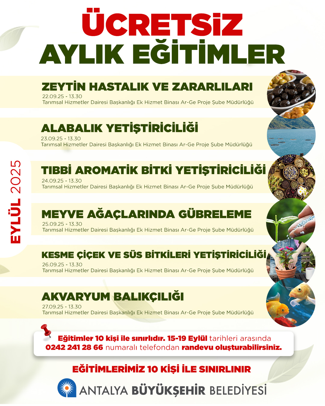 Antalya'da Ücretsiz Tarım Eğitimleri Başladı