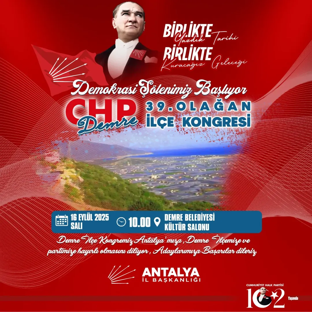 CHP Antalya Demre İlçe Kongresi 16 Eylül'de Yapılıyor