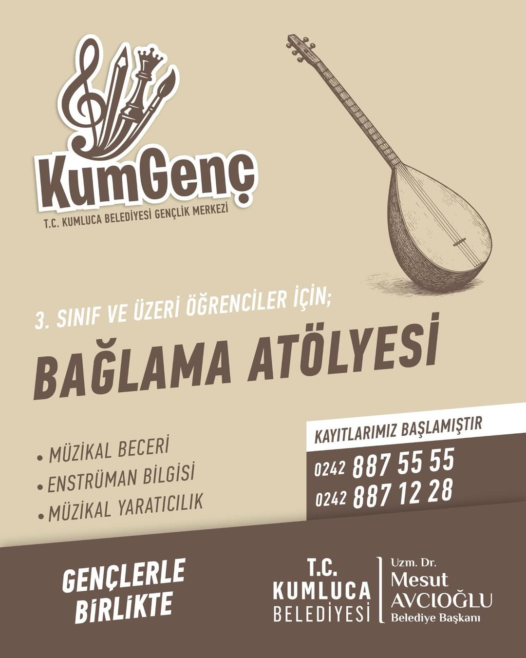 Antalya Kumluca Belediyesi'nden Gençler İçin Bağlama Atölyesi