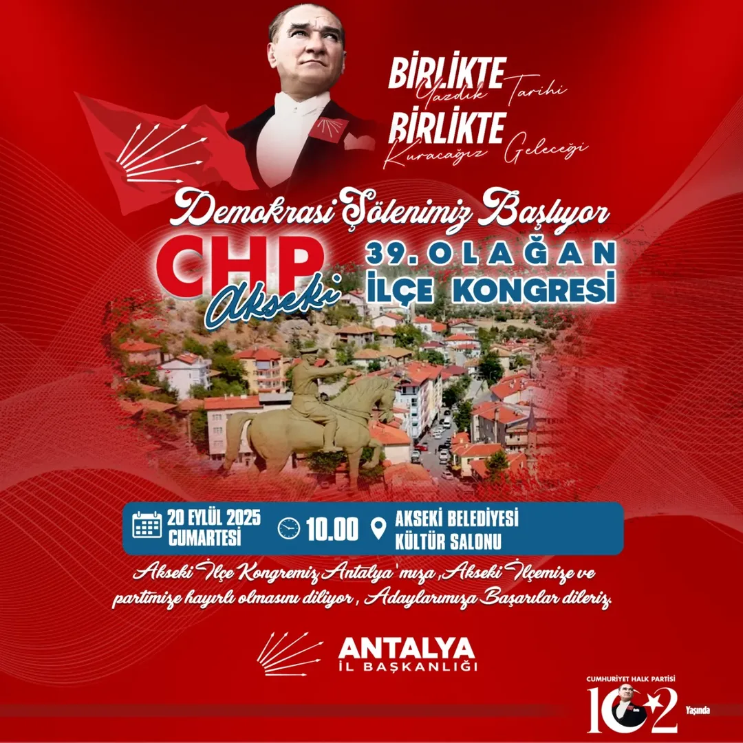 CHP Antalya Akseki İlçe Kongresi 20 Eylül’de Yapılıyor