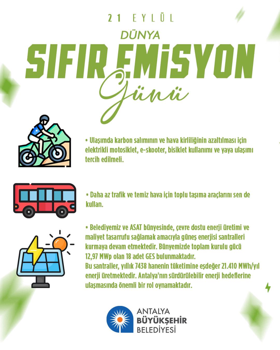 Antalya Büyükşehir Belediyesi Sıfır Emisyon Günü'nde Karbon Salımını Azaltmaya Odaklandı