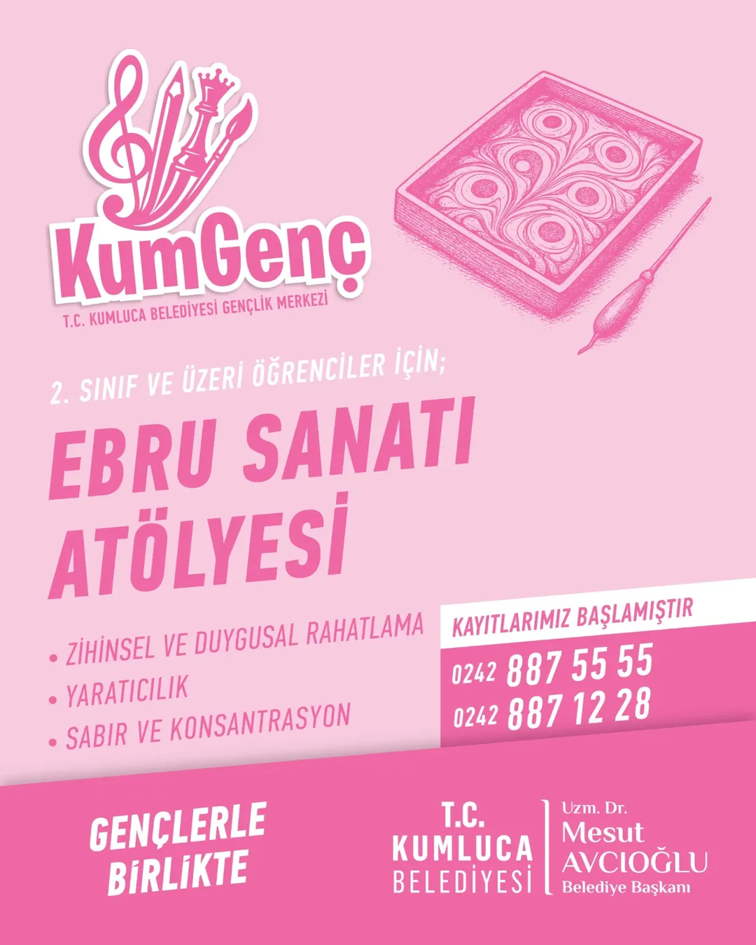 Kumluca Belediyesi'nden Gençlere Ebru Sanatı Atölyesi