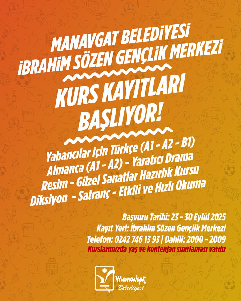Manavgat Belediyesi Gençlik Merkezi'nde Kurs Kayıtları Başlıyor