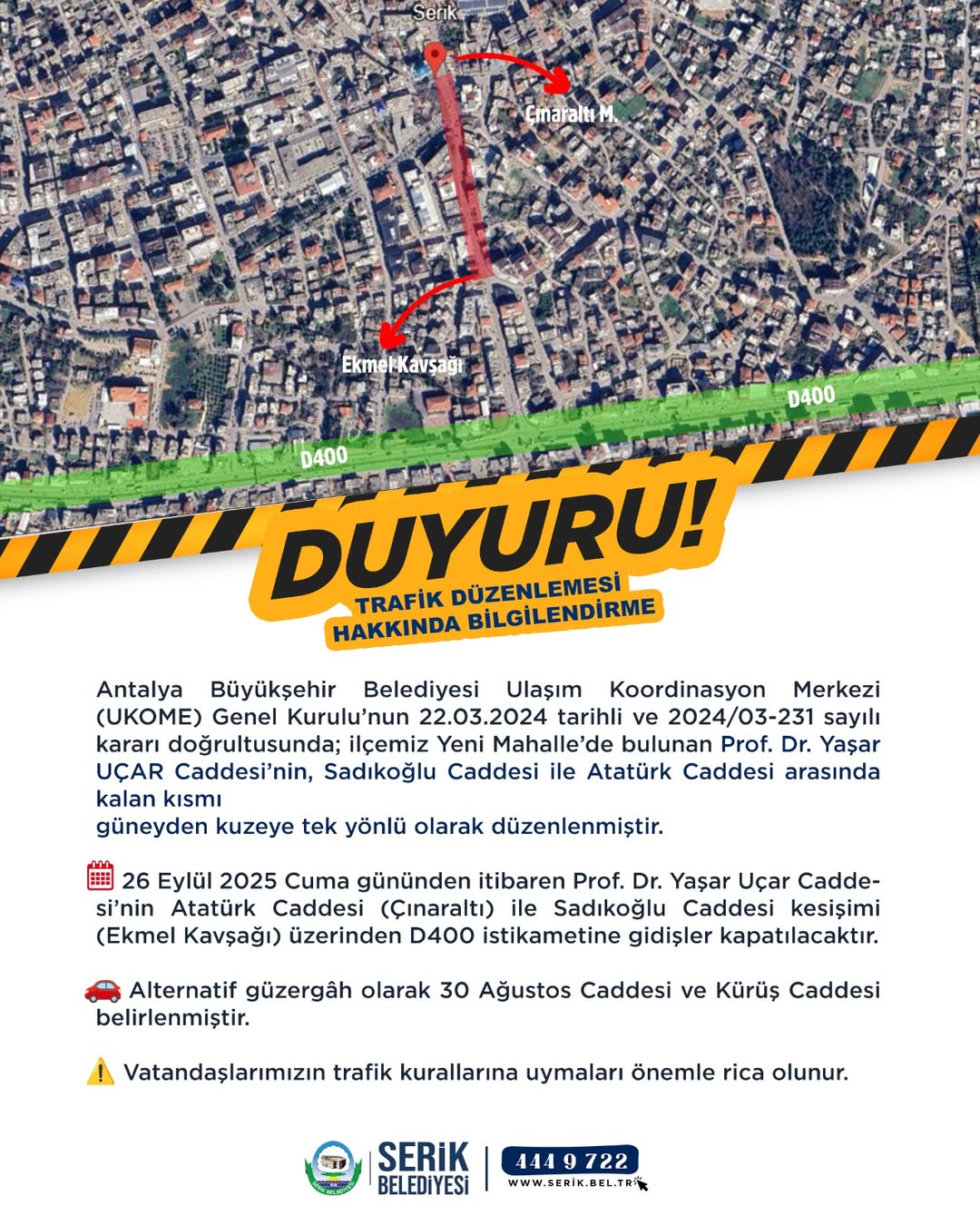 Antalya Serik'te Trafik Düzenlemesi Hakkında Bilgilendirme