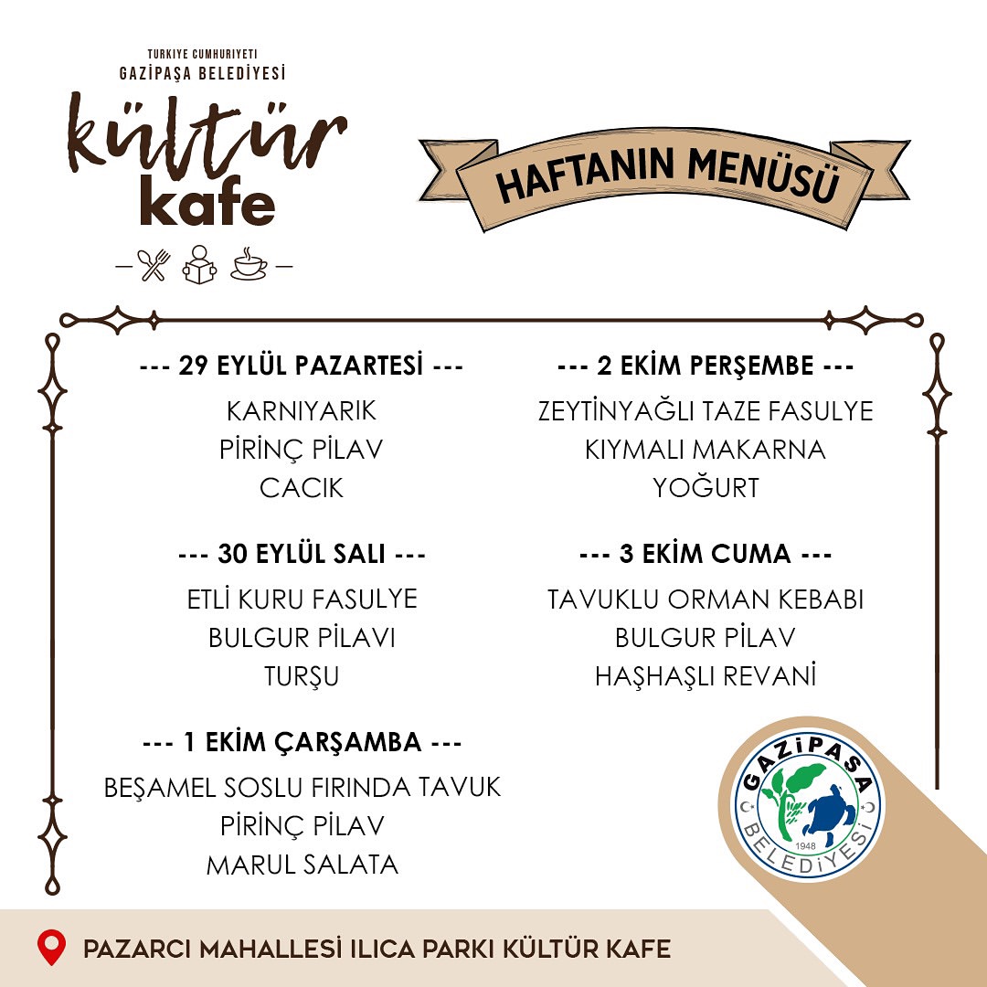 Gazipaşa Kültür Kafe'de Haftalık Menü Lezzetleri