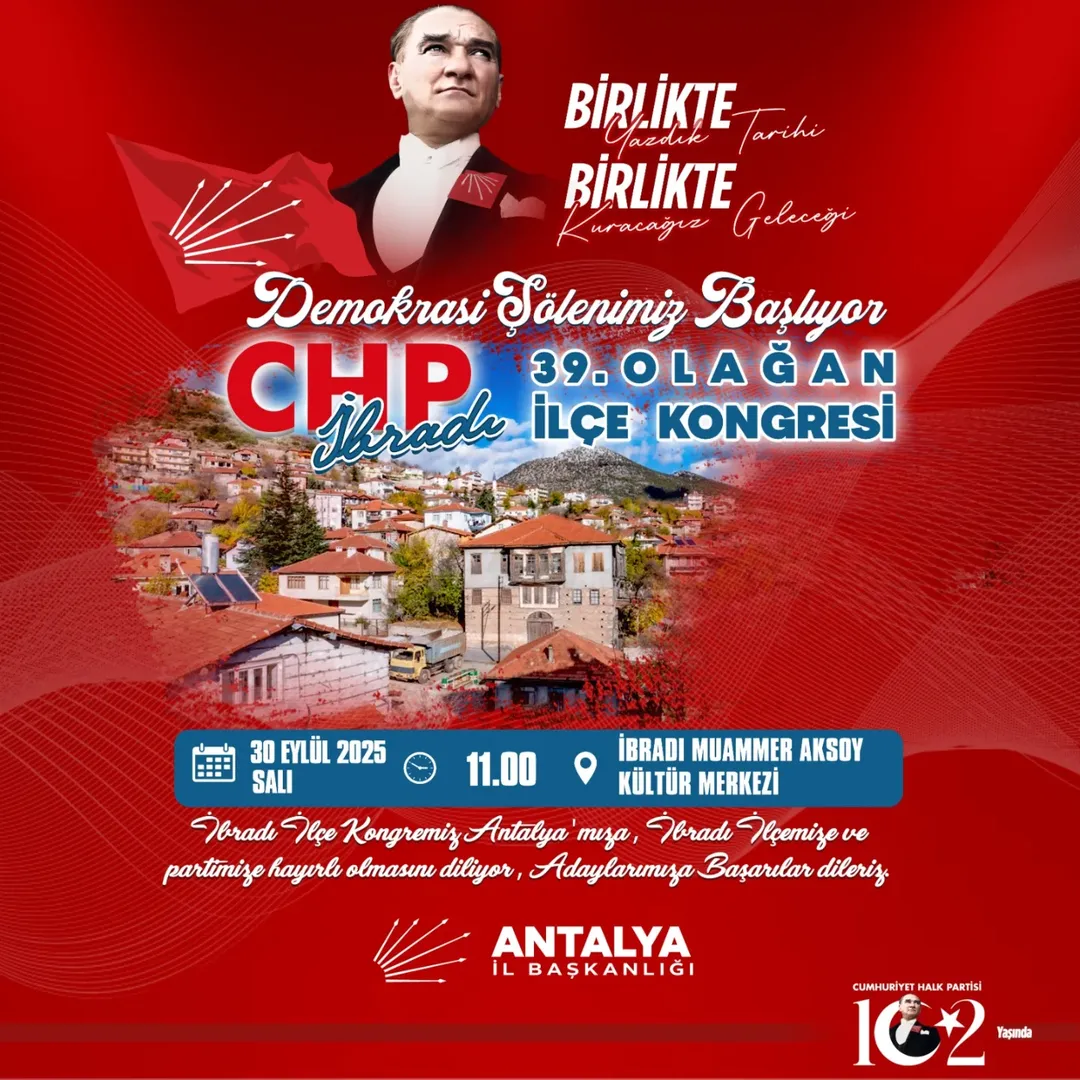 CHP Antalya İlçe Kongresi İbradı'da Gerçekleşecek