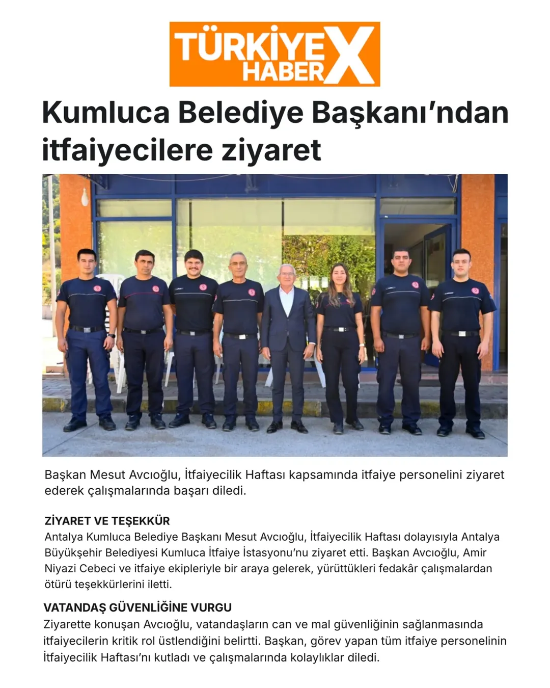 Kumluca Belediye Başkanı Avcıoğlu, İtfaiyecilik Haftası'nda İtfaiye Ekiplerini Ziyaret Etti