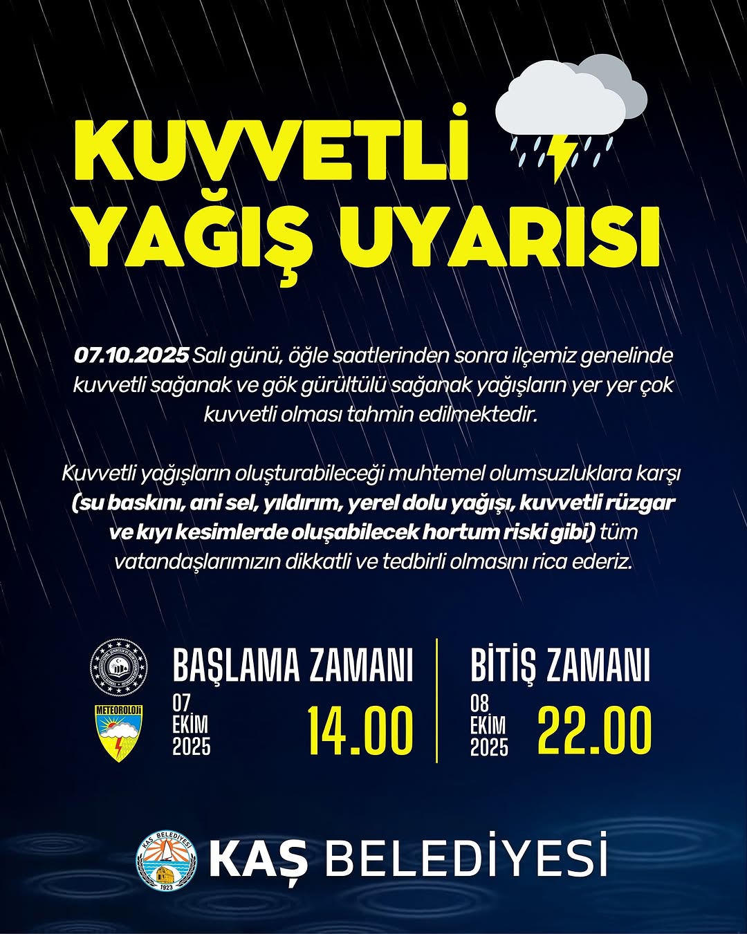 Antalya Kaş'ta Kuvvetli Sağanak ve Hortum Uyarısı: 7 Ekim'de Hava Durumu