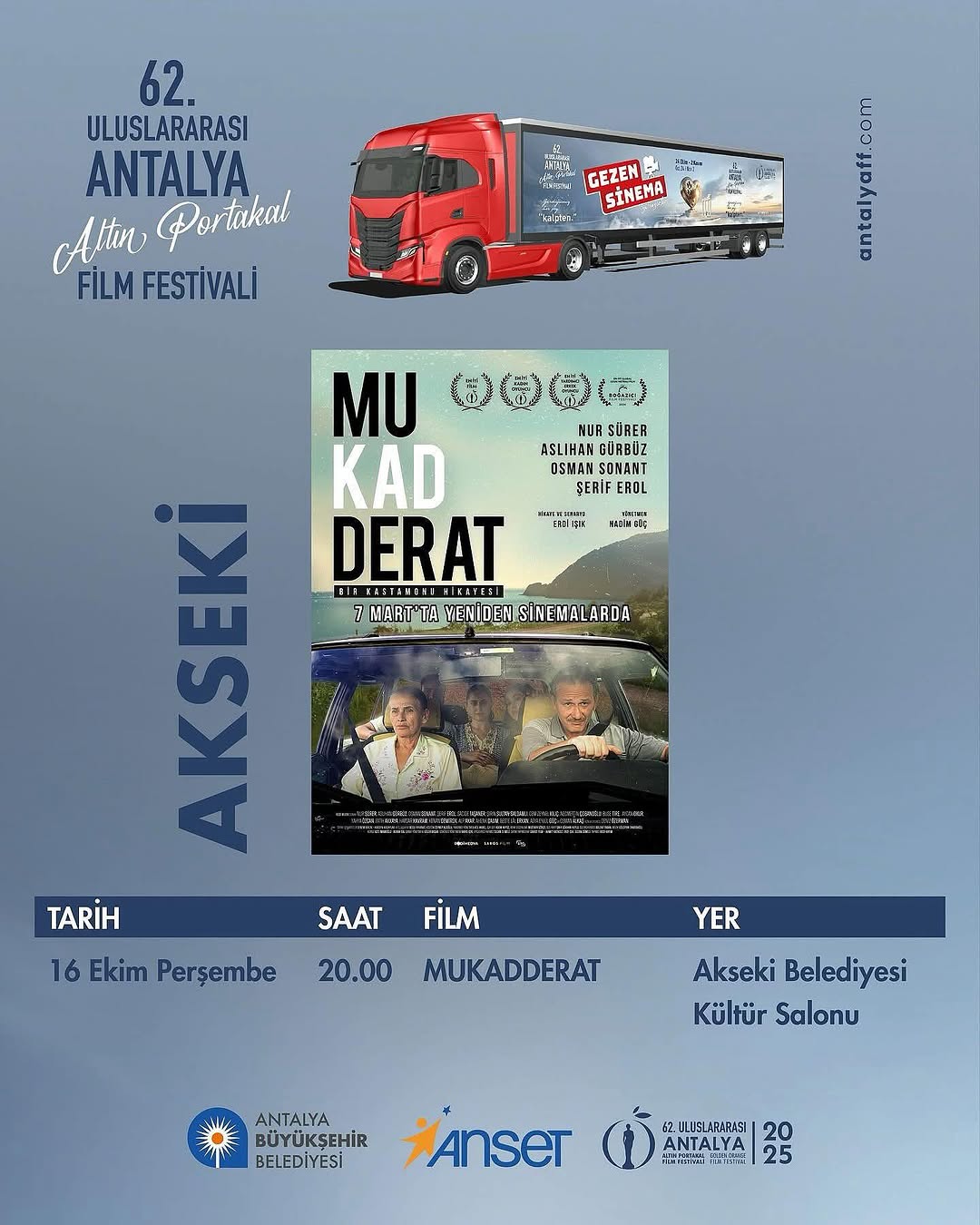 Akseki'de Ücretsiz Sinema Keyfi: Mukadderat Film Festival Rüzgarı Esti
