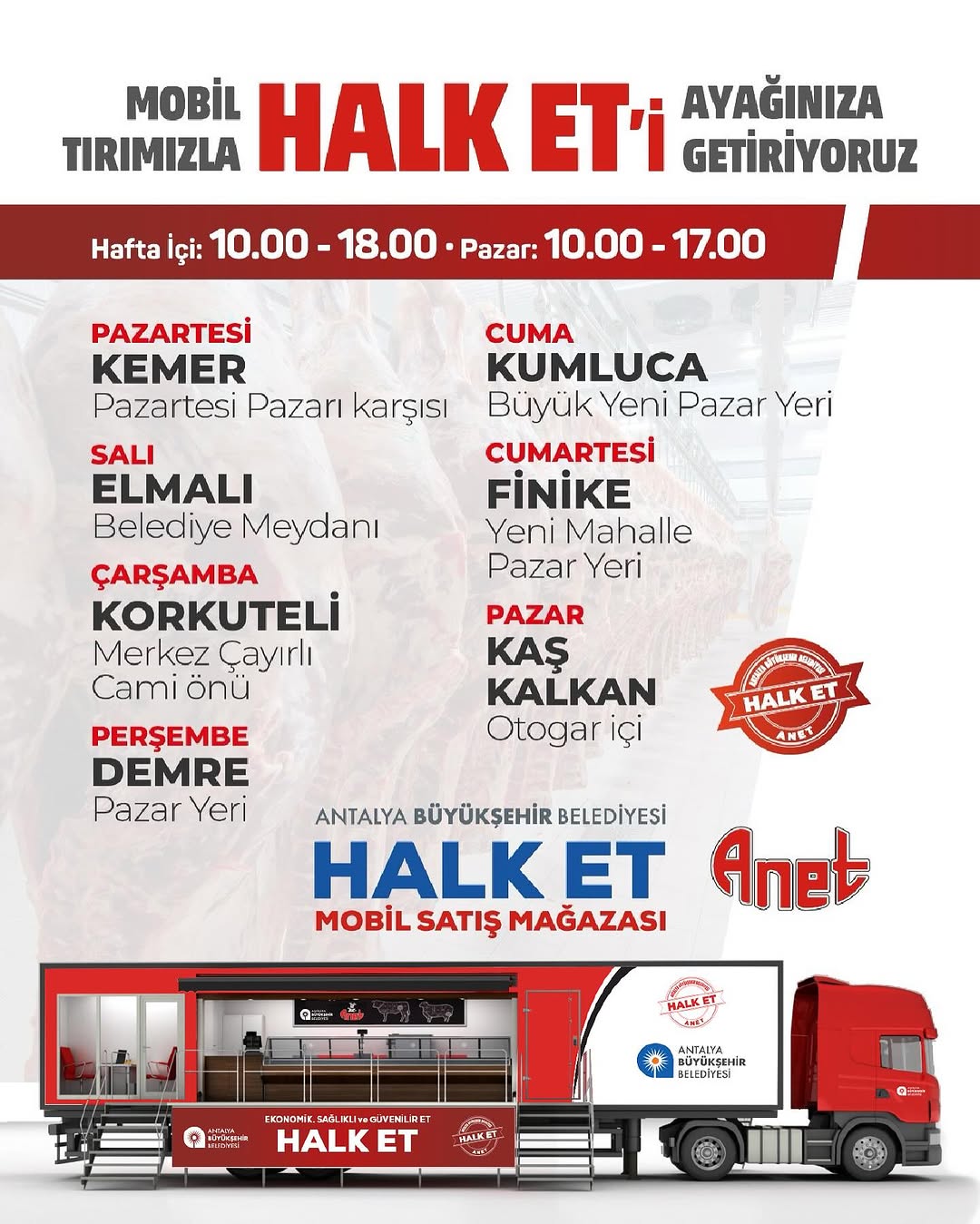 Antalya Büyükşehir Belediyesi Halk Et Mobil Satış Mağazaları İlçelerde Hizmet Veriyor